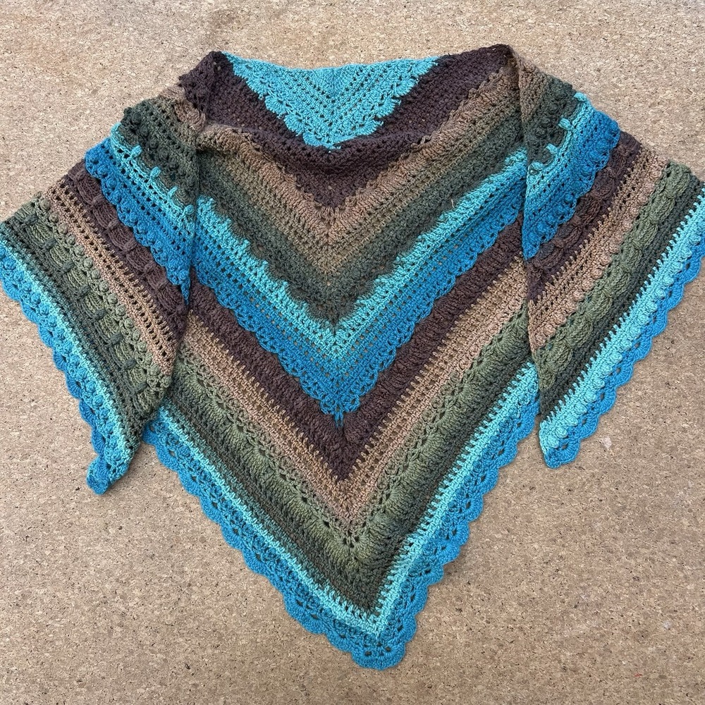 Vintage Crochet Granny Shaw Triangle Renn Faire Handmade 68" Fairy Colors